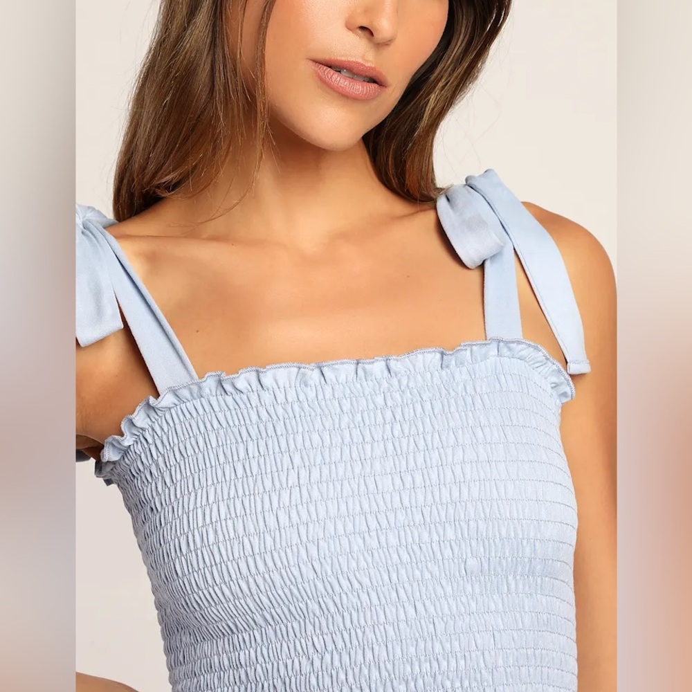 Lulu's Pale Blue Smocked Tie-Shoulder Camisole